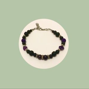 Real Amethyst and Lava Stone Beaded Bracelet
